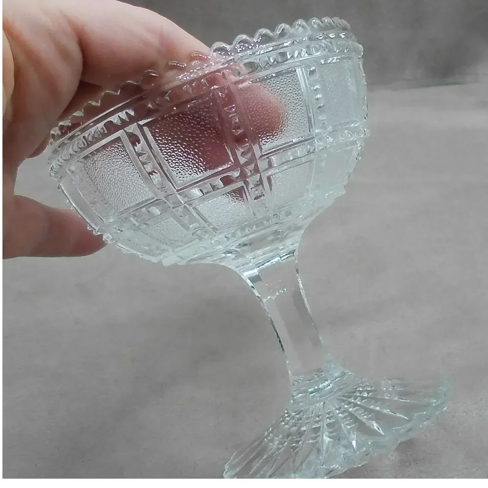 Imperial Footed Open Jam/Jelly Beaded Block Clear Pedestal Compote Vintage Glass